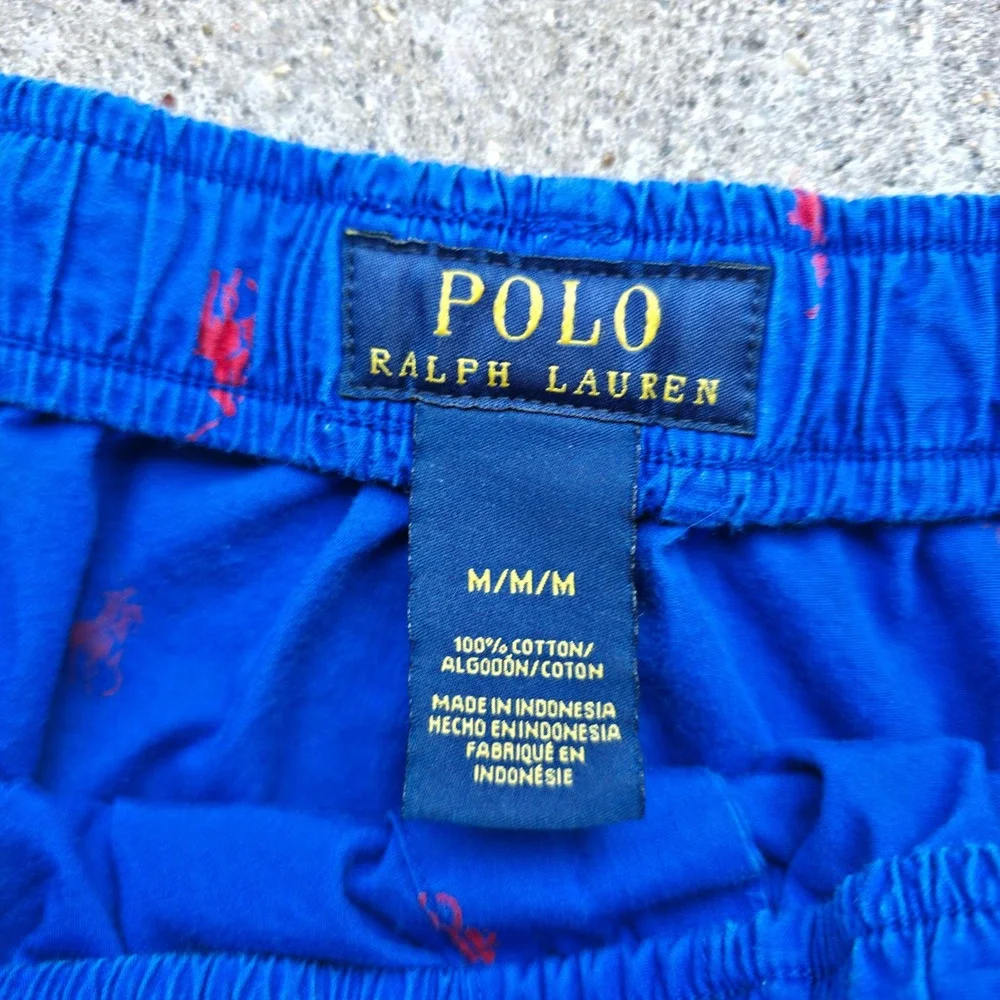 Ralph Lauren Pajama Pants Men's Medium Bright Blue w/ Red Pony‎ Print Drawstring